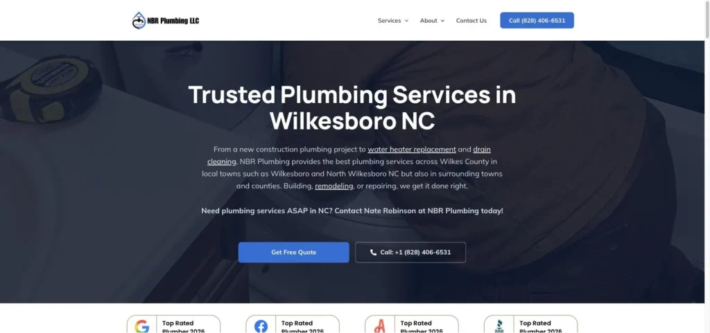NBR Plumbing LLC website homepage built and optimized by Kris Robinson