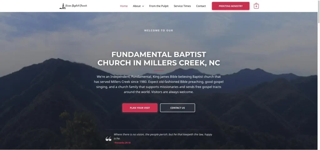 Vision Baptist Church website homepage built by Kris Robinson
